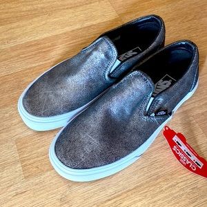 Vans Leather Classic Slip On Sneaker Foil Metallic Elephant Print Size M 6.5 W 8